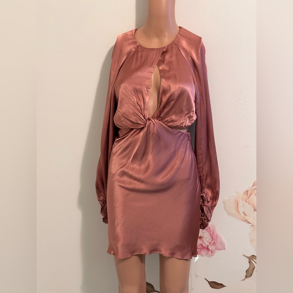 New Shona Joy Angelica Long Sleeve Mini Dress in Rouge Size Aus 4/US 0 pink - Picture 6 of 7